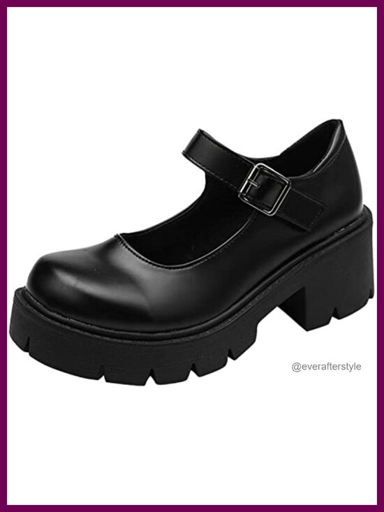Shoes - Women's Platform Mary Janes Chunky Heel Ankle Strap Uniform Dress Shoes Gothic